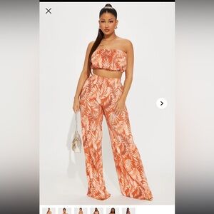 Fashion Nova Island Dreams Plisse Pant Set - Rust/combo